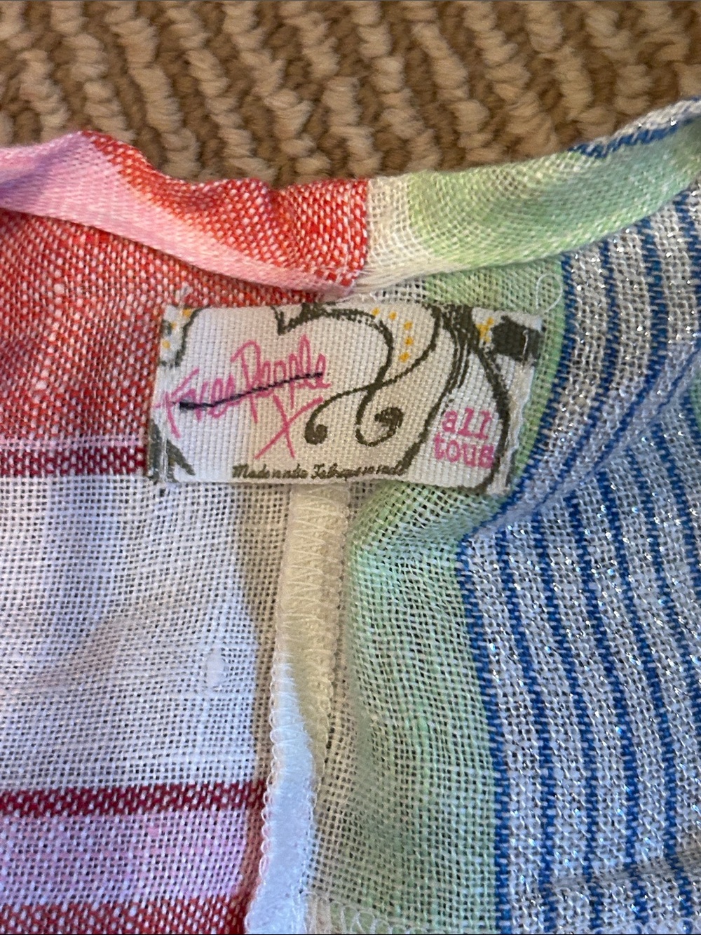 NWOT FREE PEOPLE sail away linen patchwork pastel Striped kimono Cover-Up OS - Picture 4 of 7